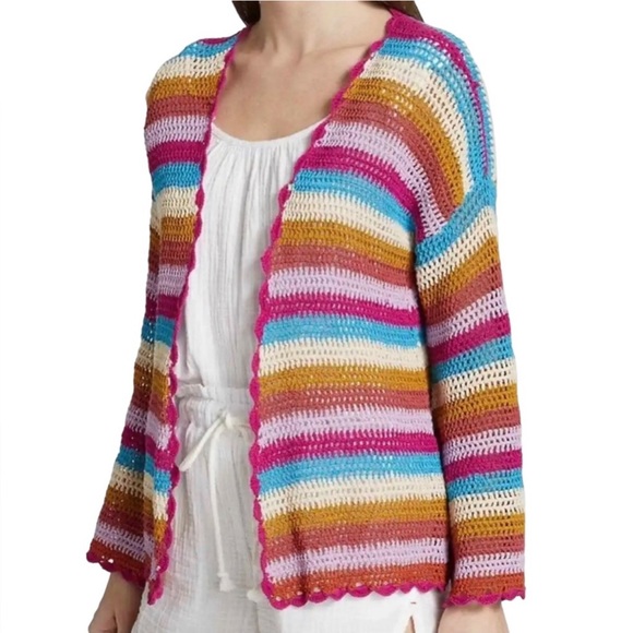 Xirena Stripe Cotton Knit Cardigan Carsyn Size M - Picture 2 of 4